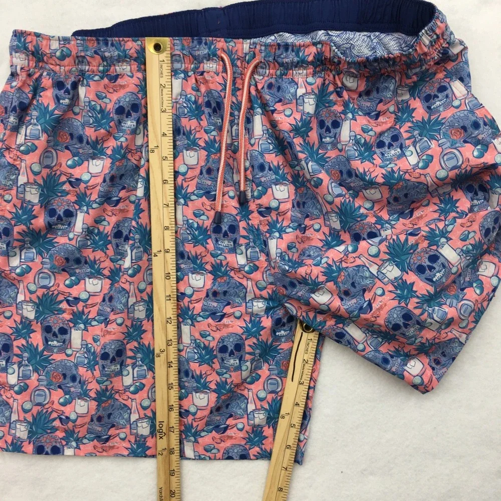 Peter Millar Mens XXL Pink Blue Sugar Skull Tequila Swim Trunks Board Shorts